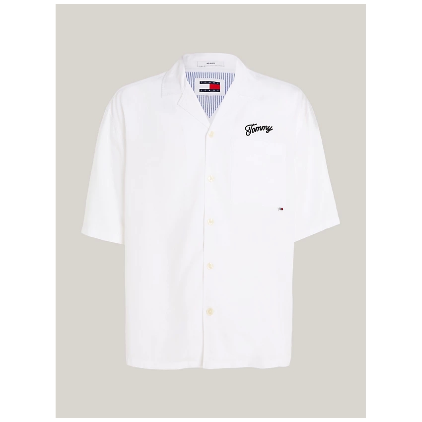 TOMMY HILFIGER Camisa oversize de manga corta de chico blanca con logo