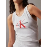 CALVIN KLEIN Camiseta de tirantes con monograma de canalé de algodón BLANCA DE CHICA