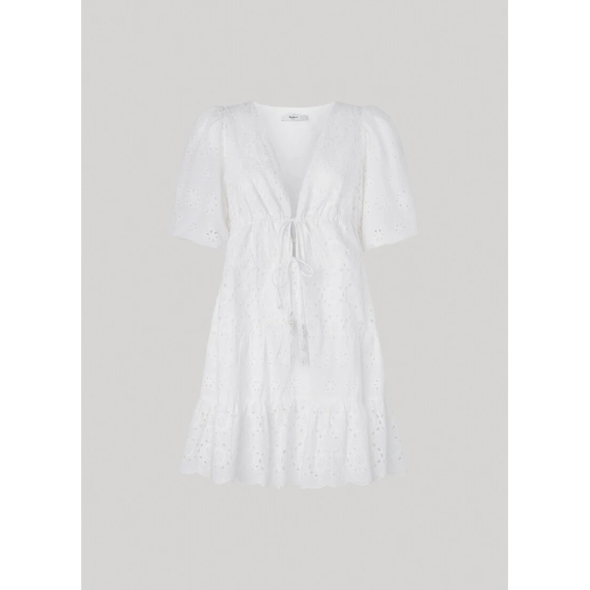 Pepe Jeans VESTIDO CORTO DETALLES CALADOS BLANCO