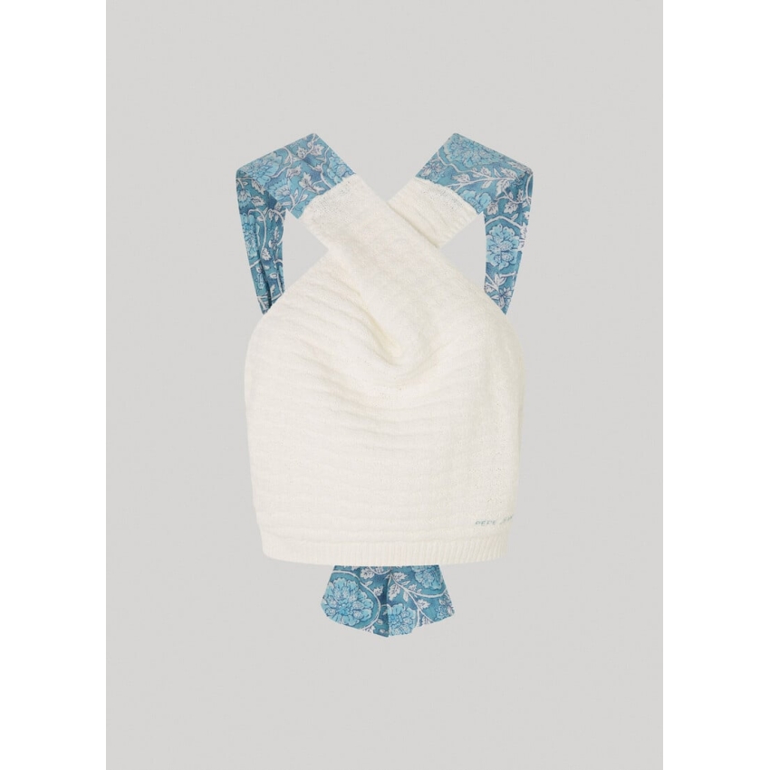 Pepe Jeans TOP DE PUNTO CON TIRANTES FLORALES  BLANCO