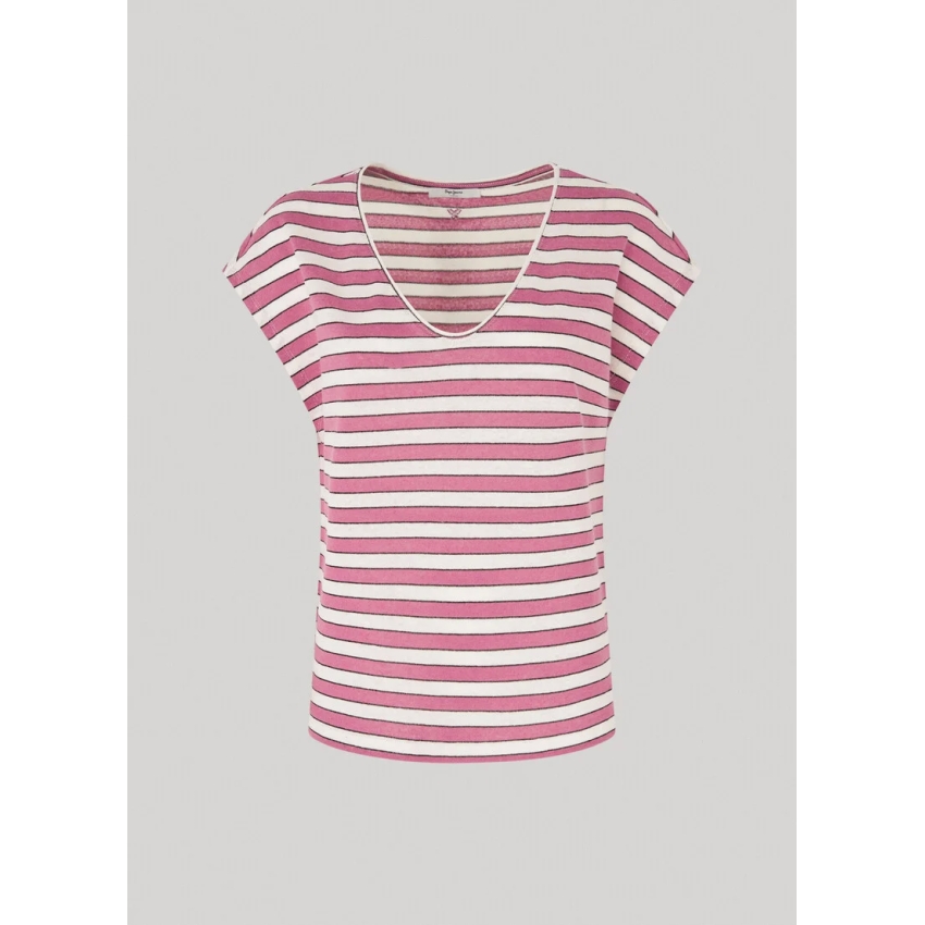 Pepe Jeans CAMISETA RAYAS FIT RELAXED ROSA