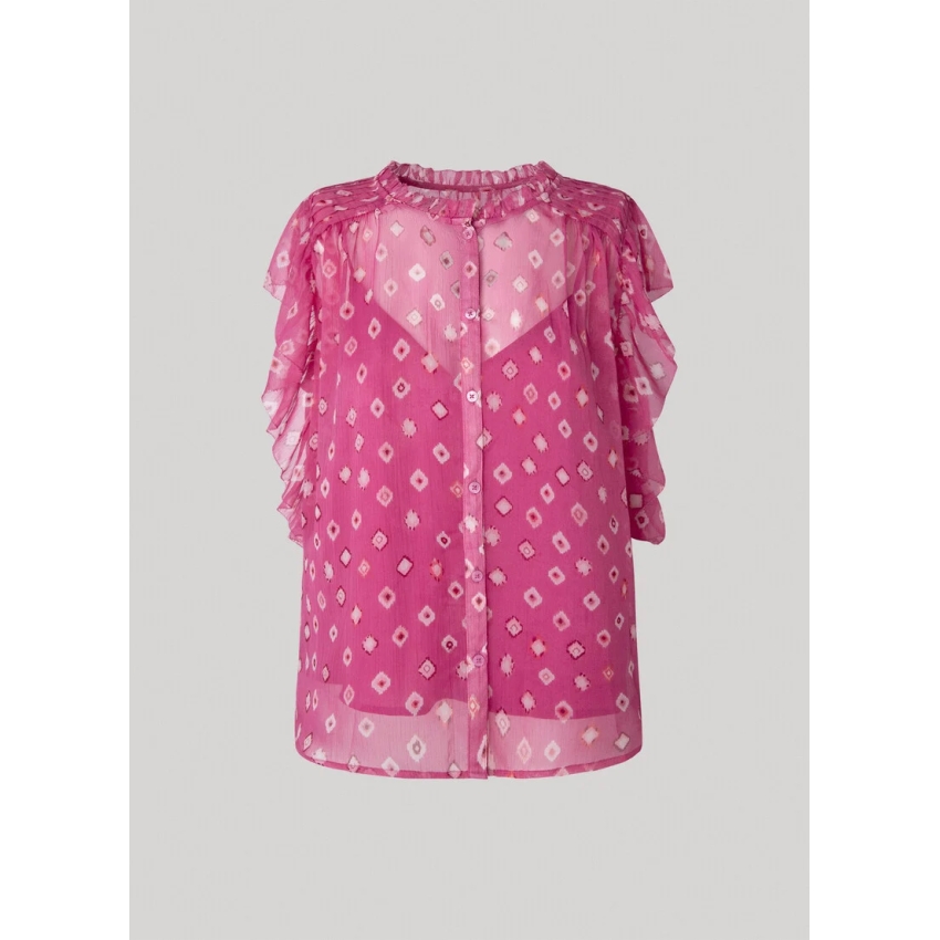 Pepe Jeans BLUSA CHIFÓN SEMITRANSPARENTE ROSA