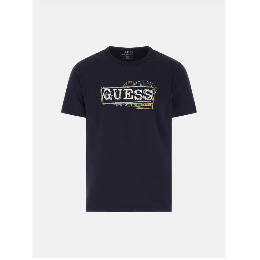 GUESS JEANS Camiseta con logotipo frontal AZUL